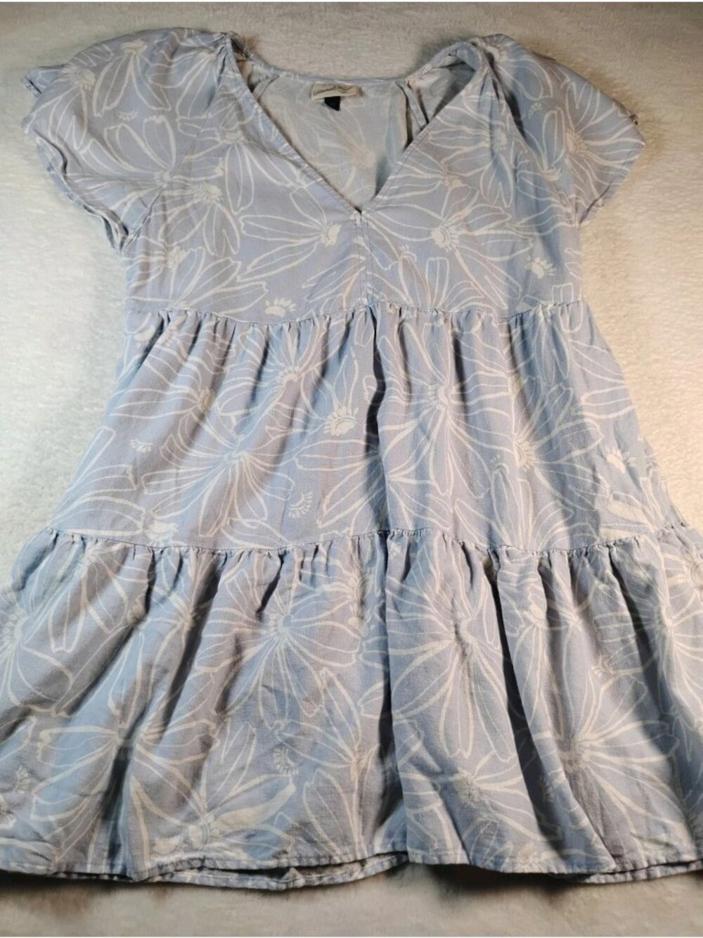 Universal Thread Linen Blend Dress Ruffle Hem Pullover Pockets Size M Blue